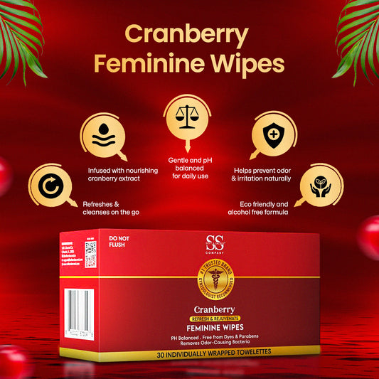 Cranberry Feminine Wipes- Odor Removing Travel Wipes